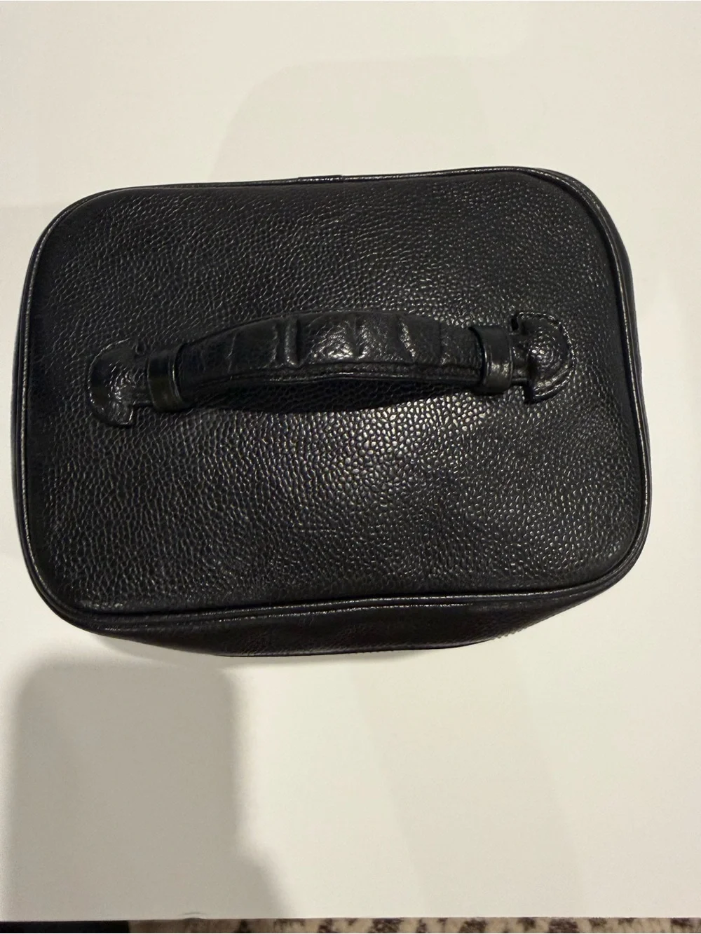 CHANEL Black Caviar Leather CC Embossed Cosmetic Pouch with Gold Zipper